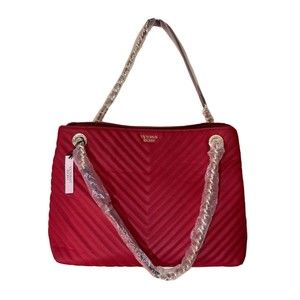 Victorias Secret Red Pebbled V Quilt Shoulder Bag NWT